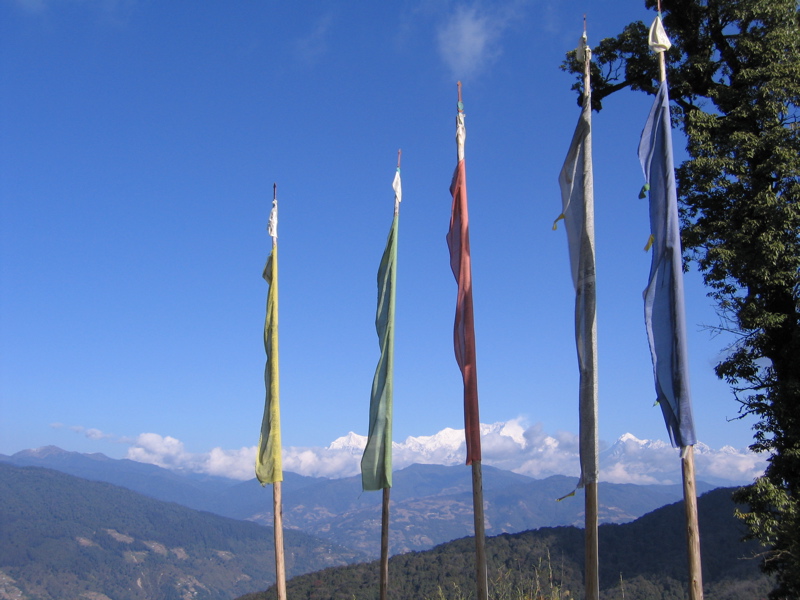 Khangchendzonga with Buddhist prayer flags