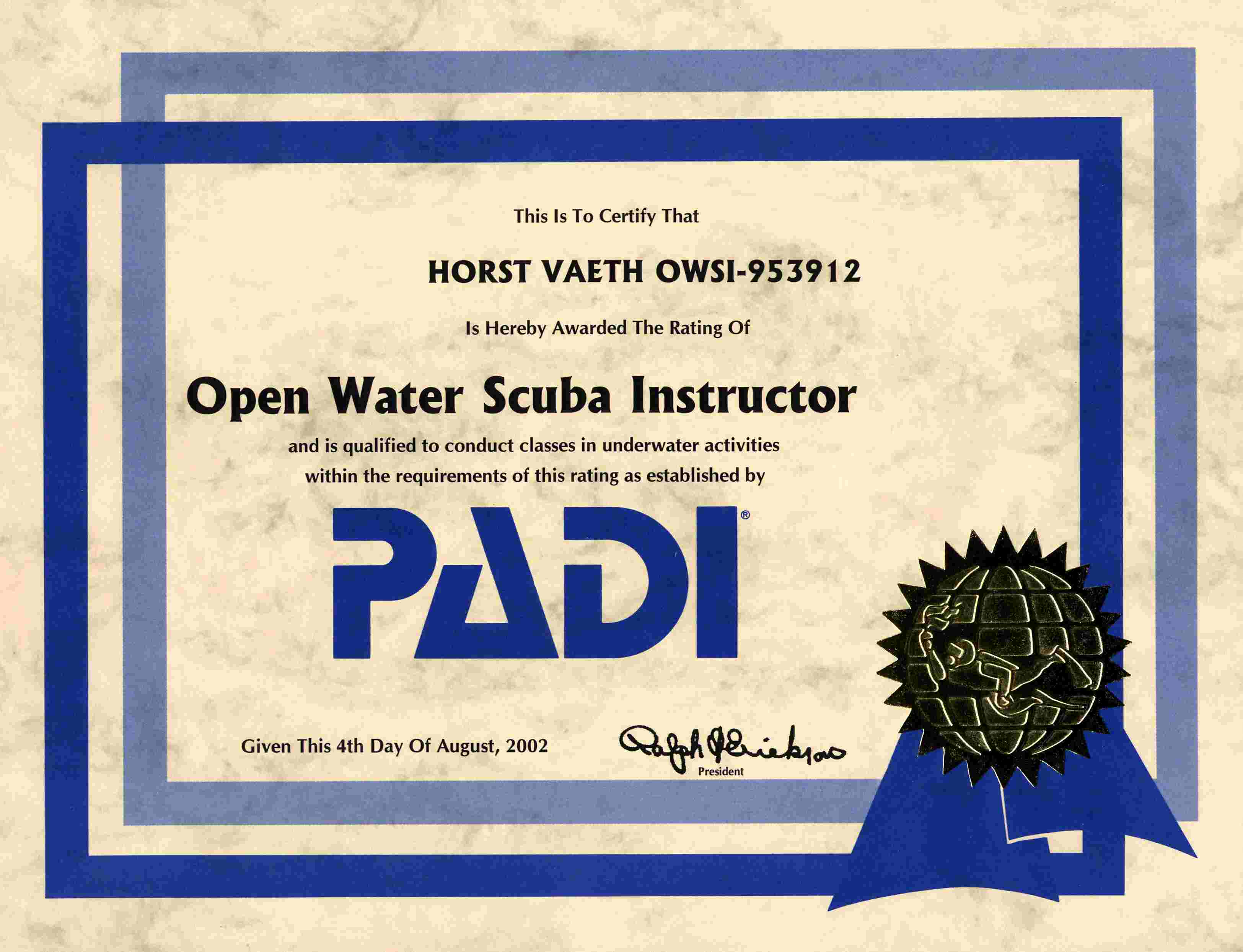 Open Water Scuba Instructor Zertifikat